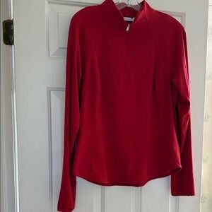 Athleta Red Fitted Long Sleeve Mandarin Collar Top